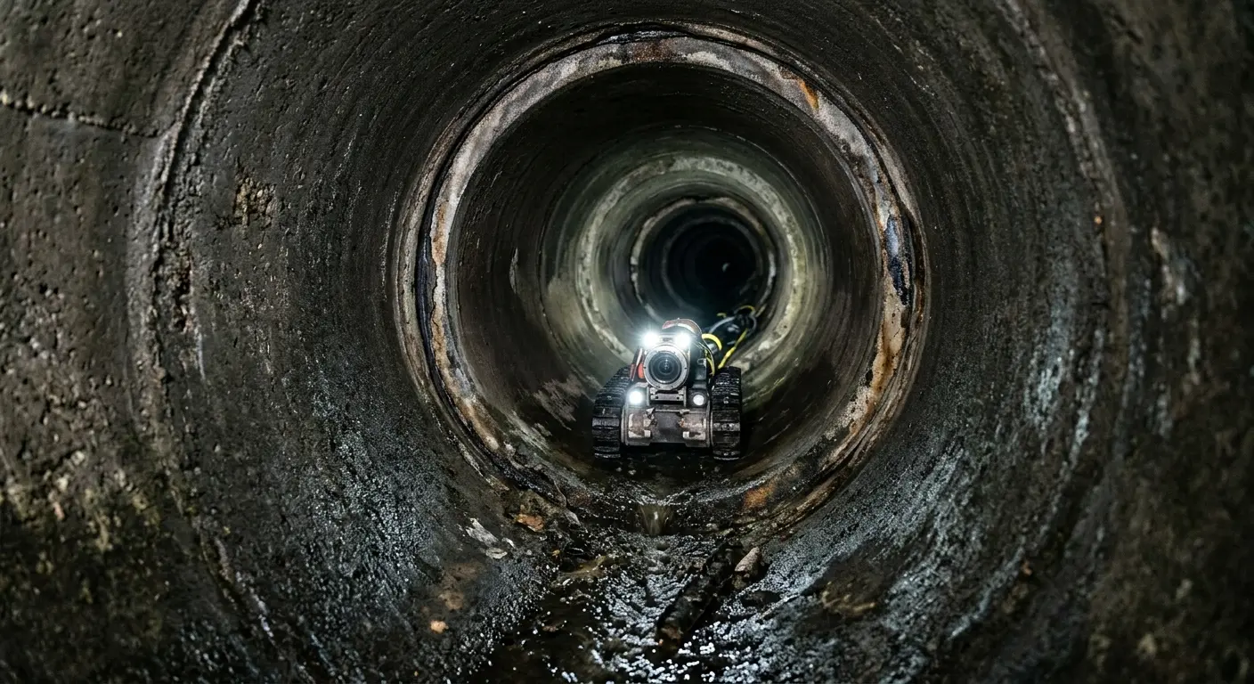 Robotic sewer camera inspecting pipe interior for Sewer Line Cleaning in Haddon