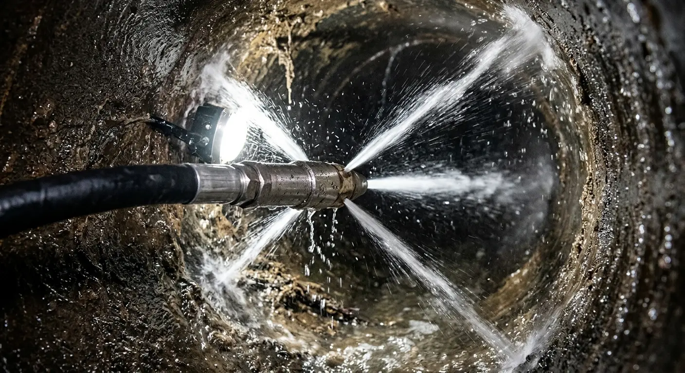 High-pressure hydro jetting nozzle cleaning sewer pipe for Trenchless Sewer Repair in Haddon